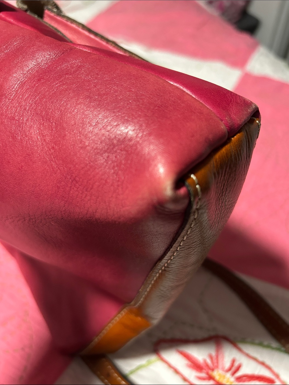 Patricia Nash ! Leather Crossbody Bag - Avelino Pink with Tan Accents - Picture 4 of 7